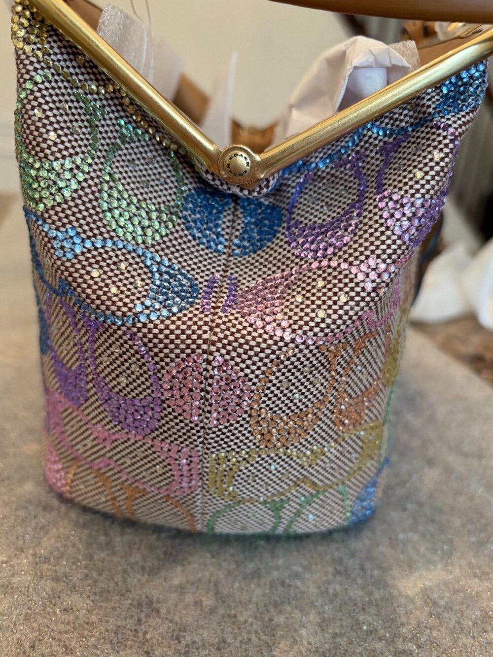 Coach Kisslock Frame Bag 16 In Crystal Signature Jacquard (Rainbow/Candy Multi) - Picture 7 of 16